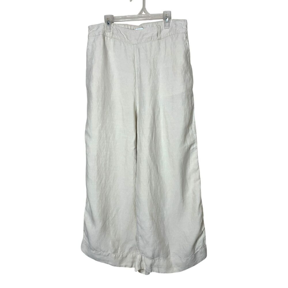 Halston Linen Blend Cream Color Wide Leg Trousers Size L